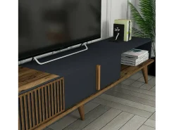 Armário de suporte de TV Dfirican, Aparador de sala, Armário de TV baixo, Base de parede equipada, 180x35h40 cm, Nogueira e Antracite