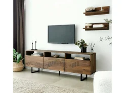Armário de suporte de TV Dpigin, Aparador de sala, Armário de TV baixo, Base de parede equipada, 170x30h40 cm, Nogueira