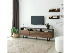 Armário de suporte de TV Dpigin, Aparador de sala, Armário de TV baixo, Base de parede equipada, 170x30h40 cm, Nogueira