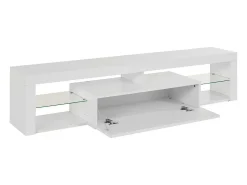 Armário de suporte de TV Dcompagno, Suporte de TV, Aparador baixo para sala de estar com 1 porta, 100% Made in Italy, 160x40h35 cm, Branco brilhante