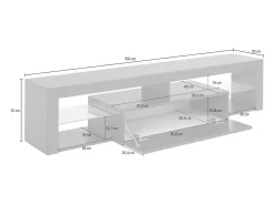 Armário de suporte de TV Dcompagno, Suporte de TV, Aparador baixo para sala de estar com 1 porta, 100% Made in Italy, 160x40h35 cm, Branco brilhante