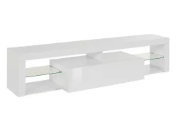 Armário de suporte de TV Dcompagno, Suporte de TV, Aparador baixo para sala de estar com 1 porta, 100% Made in Italy, 160x40h35 cm, Branco brilhante