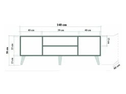 Armário de suporte de TV Dfantacc, Aparador de sala, Armário de TV baixo, Base de parede equipada, 140x40h50 cm, Carvalho e Multicolor