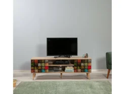 Armário de suporte de TV Dfantacc, Aparador de sala, Armário de TV baixo, Base de parede equipada, 140x40h50 cm, Carvalho e Multicolor