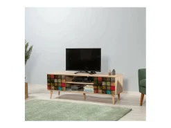 Armário de suporte de TV Dfantacc, Aparador de sala, Armário de TV baixo, Base de parede equipada, 140x40h50 cm, Carvalho e Multicolor