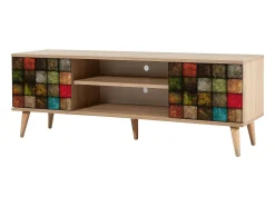 Armário de suporte de TV Dfantacc, Aparador de sala, Armário de TV baixo, Base de parede equipada, 140x40h50 cm, Carvalho e Multicolor