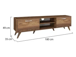 Armário de suporte de TV Dbarar, Aparador de sala, Armário de TV baixo, Base de parede equipada, 180x35h49 cm, Nogueira