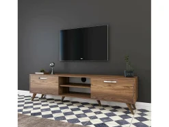 Armário de suporte de TV Dbarar, Aparador de sala, Armário de TV baixo, Base de parede equipada, 180x35h49 cm, Nogueira