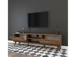 Armário de suporte de TV Dbarar, Aparador de sala, Armário de TV baixo, Base de parede equipada, 180x35h49 cm, Nogueira