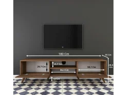 Armário de suporte de TV Dbarar, Aparador de sala, Armário de TV baixo, Base de parede equipada, 180x35h49 cm, Nogueira