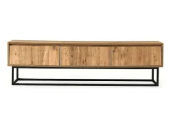 Armário de suporte de TV Dpinat, Aparador de sala, Armário de TV baixo, Base de parede equipada, 180x40h50 cm, Carvalho e Preto