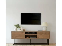 Armário de suporte de TV Dpicon, Aparador de sala, Armário de TV baixo, Base de parede equipada, 140x40h50 cm, Nogueira e Preto