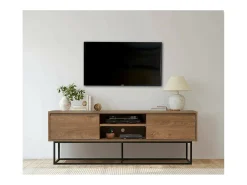 Armário de suporte de TV Dpicon, Aparador de sala, Armário de TV baixo, Base de parede equipada, 140x40h50 cm, Nogueira e Preto