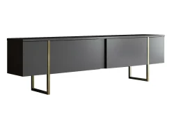 Armário de suporte de TV Dgridell, Aparador de sala, Armário de TV baixo, Base de parede equipada, 180x30h50 cm, Antracite e Ouro