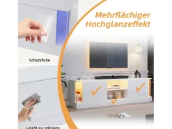 Armário de TV, branco brilhante, com iluminação LED, para até 70 polegadas, de pé no chão