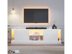Armário de TV, branco brilhante, com iluminação LED, para até 70 polegadas, de pé no chão