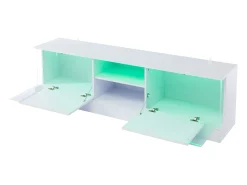 Armário de TV, branco brilhante, com iluminação LED, para até 70 polegadas, de pé no chão
