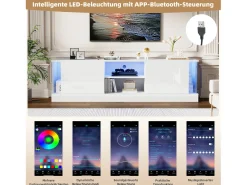 Armário de TV, branco brilhante, com iluminação LED, para até 70 polegadas, de pé no chão