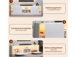 Armário de TV, branco brilhante, com iluminação LED, para até 70 polegadas, de pé no chão