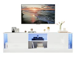 Armário de TV, branco brilhante, com iluminação LED, para até 70 polegadas, de pé no chão