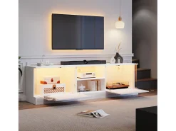 Armário de TV, branco brilhante, com iluminação LED, para até 70 polegadas, de pé no chão
