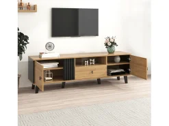 Armário de TV 170cm, Design Madeira & Preto, com gavetas, espaço de armazenamento versátil