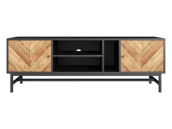 Armário de TV 150cm, Design Preto-Madeira, amplo espaço de armazenamento, moderno e minimalista