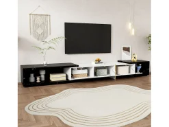 Armário de TV com comprimento variável 140-260cm, giratório, efeito de mármore, decorações douradas