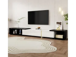 Armário de TV com comprimento variável 140-260cm, giratório, efeito de mármore, decorações douradas