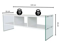 Armário de TV Dbennace, Aparador de sala, Armário de TV baixo, Base de parede equipada, 120x35h45 cm, Branco