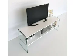 Armário de TV Dbennace, Aparador de sala, Armário de TV baixo, Base de parede equipada, 120x35h45 cm, Branco