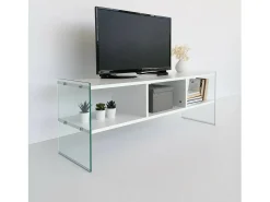Armário de TV Dbennace, Aparador de sala, Armário de TV baixo, Base de parede equipada, 120x35h45 cm, Branco