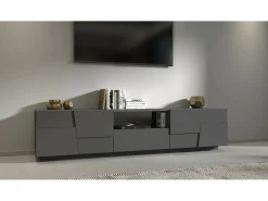 Armário de TV Dcortinovi, Aparador de sala baixa com 4 portas e 1 gaveta, Base de suporte de TV, 220x44h46 cm, Antracite