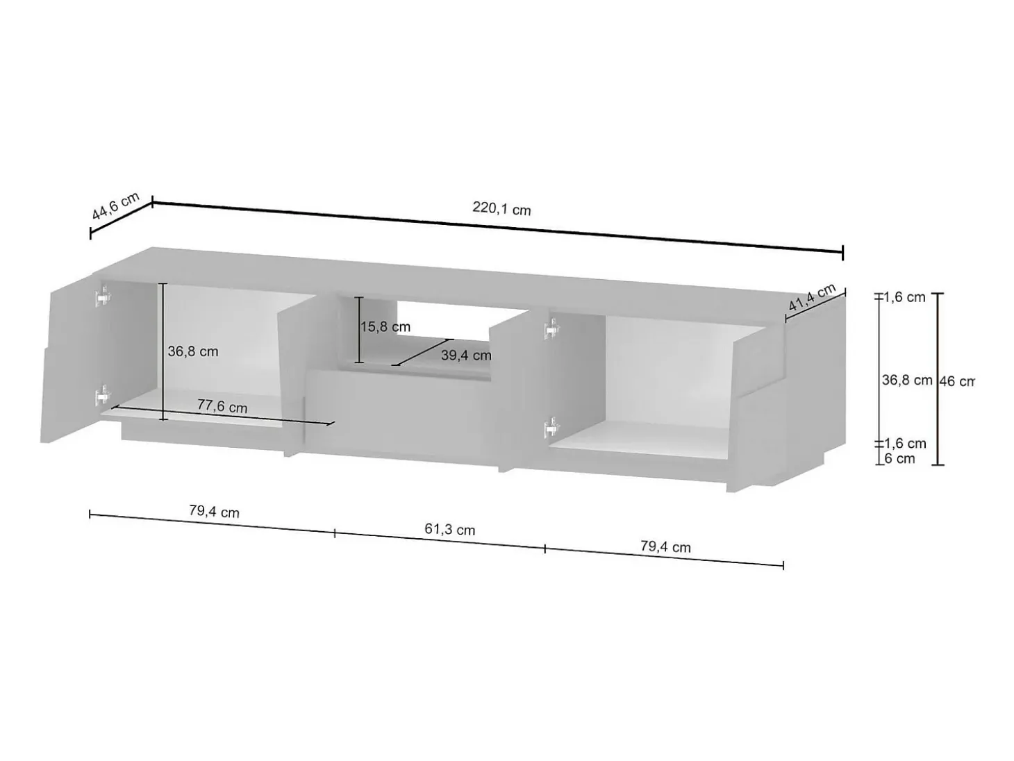 Armário de TV Dcortinovi, Aparador de sala baixa com 4 portas e 1 gaveta, Base de suporte de TV, 220x44h46 cm, Antracite