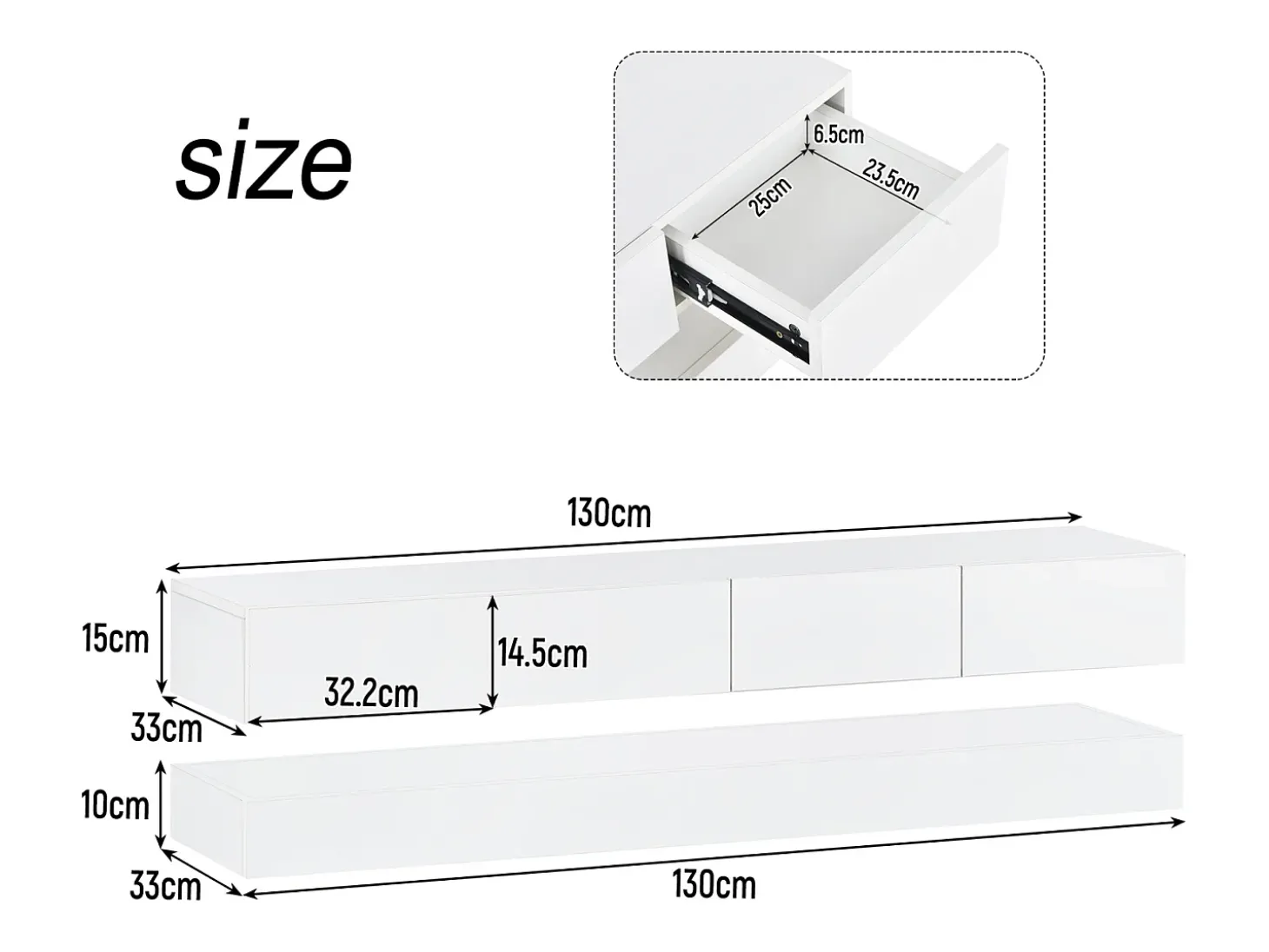 Armário de TV de parede 130x33x15cm, 2 armários e 4 gavetas, LED de 16 cores, para até 55 polegadas