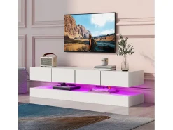 Armário de TV de parede 130x33x15cm, 2 armários e 4 gavetas, LED de 16 cores, para até 55 polegadas