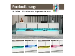 Armário de TV de parede 130x33x15cm, 2 armários e 4 gavetas, LED de 16 cores, para até 55 polegadas