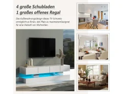 Armário de TV de parede 130x33x15cm, 2 armários e 4 gavetas, LED de 16 cores, para até 55 polegadas