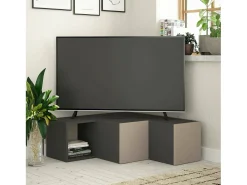Armário de TV Dfallett, Aparador de sala, Armário de TV baixo, Base de parede equipada, 90x92h32 cm, Antracite e Bege