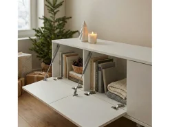 Armário de TV Dfalzeran, Aparador de sala, Armário de TV baixo, Base de parede equipada, Made in Italy, 225x38h39 cm, Branco brilhante
