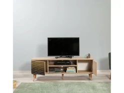Armário de TV Dfantacc, Aparador de sala, Armário de TV baixo, Base de parede equipada, 140x40h50 cm, Carvalho