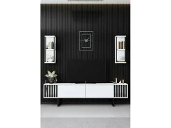 Armário de TV Dfantin, Aparador de sala, Armário de TV baixo, Base de parede equipada, 180x30h48 cm, Preto e branco