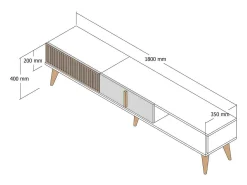 Armário de TV Dfirican, Aparador de sala, Armário de TV baixo, Base de parede equipada, 180x35h40 cm, Nogueira e Branco