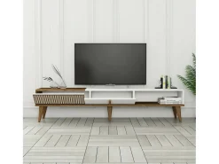 Armário de TV Dfirican, Aparador de sala, Armário de TV baixo, Base de parede equipada, 180x35h40 cm, Nogueira e Branco