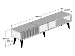 Armário de TV Dfirican, Aparador de sala, Armário de TV baixo, Base de parede equipada, 180x35h40 cm, Nogueira e Branco