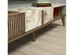 Armário de TV Dfirican, Aparador de sala, Armário de TV baixo, Base de parede equipada, 180x35h40 cm, Nogueira e Branco