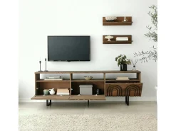 Armário de TV Dflabore, CrEdência de sala de estar, Armário baixo para TV, Base de parede equipada, 170x30h40 cm, Noz