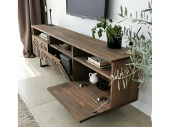 Armário de TV Dflabore, CrEdência de sala de estar, Armário baixo para TV, Base de parede equipada, 170x30h40 cm, Noz