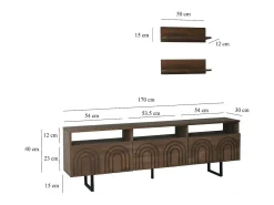 Armário de TV Dflabore, CrEdência de sala de estar, Armário baixo para TV, Base de parede equipada, 170x30h40 cm, Noz