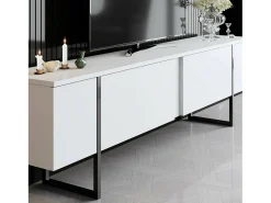 Armário de TV Dgridell, Aparador de sala, Armário de TV baixo, Base de parede equipada, 180x30h50 cm, Preto e branco